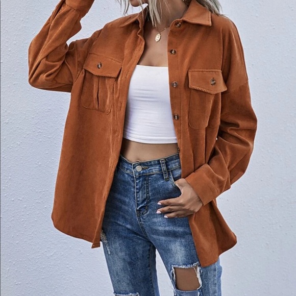 Jackets & Blazers - Corduroy Boyfriend fit oversized shacket jacket